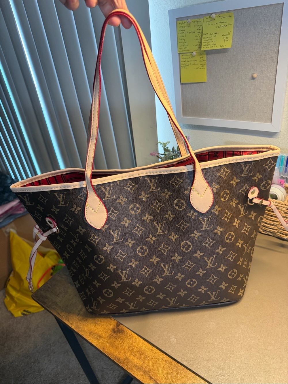 1.1Louis Vuitton Monogram Canvas Tote with Pink Trim